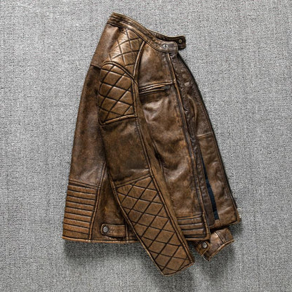 Men’s Vintage Distressed Biker Leather Jacket Slim Fit