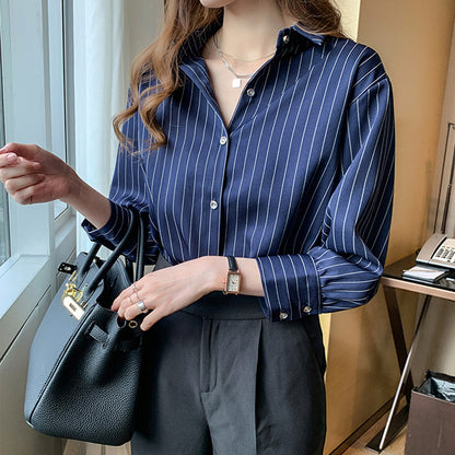 button down striped short sleeve women's shirt