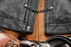 Black chain front motorcycle leather vest for men