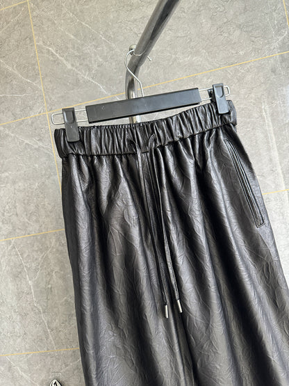 Women Genuine Leather Trousers Elastic Waist Carrot Pants