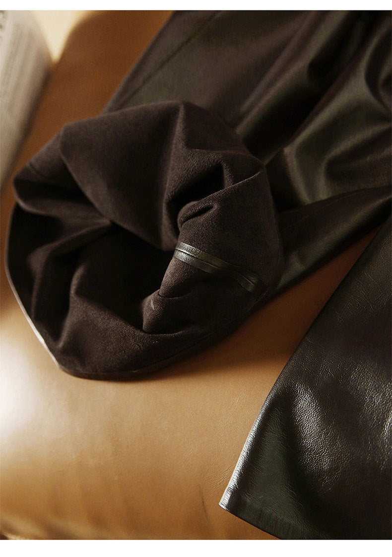 High waist cropped leather wide leg pants