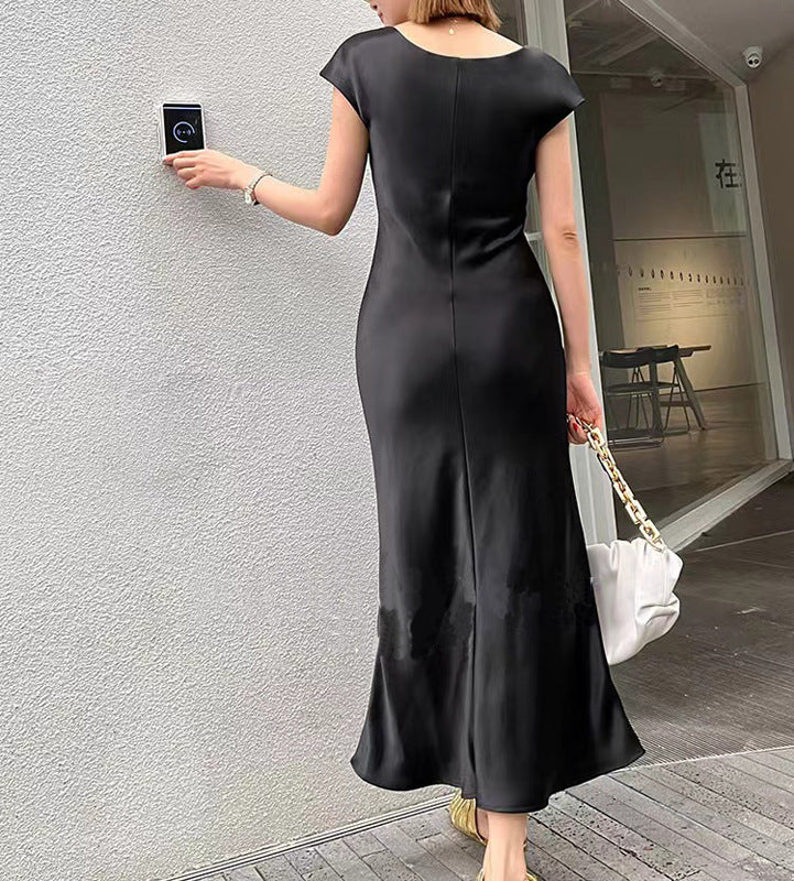 Bias Cut Satin Silk Long Dress Women Summer Maxi Triacetate