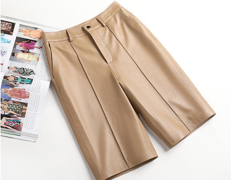 Women Mid Length Real Leather Shorts