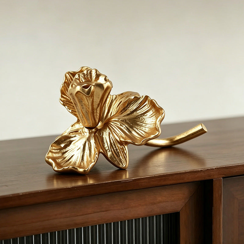 Gold Iris Flower Taper Candle Holder with Sculptural Petal Design