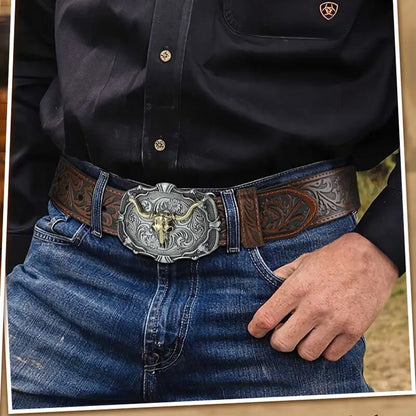 Men’s Western Bullhead Genuine Leather Belt