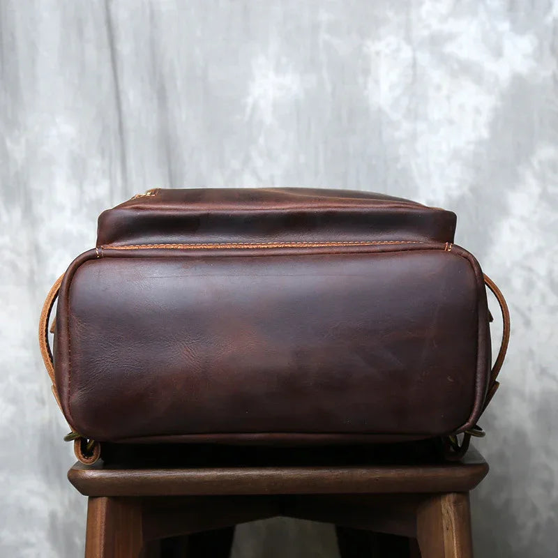 Retro leather backpack for men 15 inch laptop