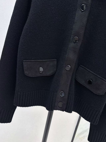 Women’s Cashmere Suede Patch Cardigan Jacket
