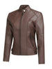 Brown PU Leather Biker Jacket for Women