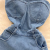 Strapless Denim Mini Bodycon Dress with Pleated Skirt