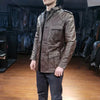 Men Brown Belted Leather Hunting Jacket