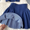 High Waist Denim Two Piece Skirt Set with Bustier Top for Women