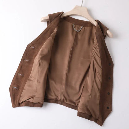 Women Brown Genuine Suede Leather Vest