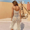 Hollow crochet high low beach coverup