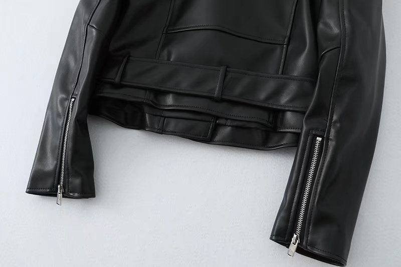 Women’s Slim Fit Motorcycle PU Leather Jacket