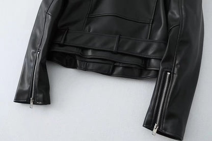 Women’s Slim Fit Motorcycle PU Leather Jacket