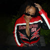 Red Faux Leather Bomber Jacket Women Moto Style