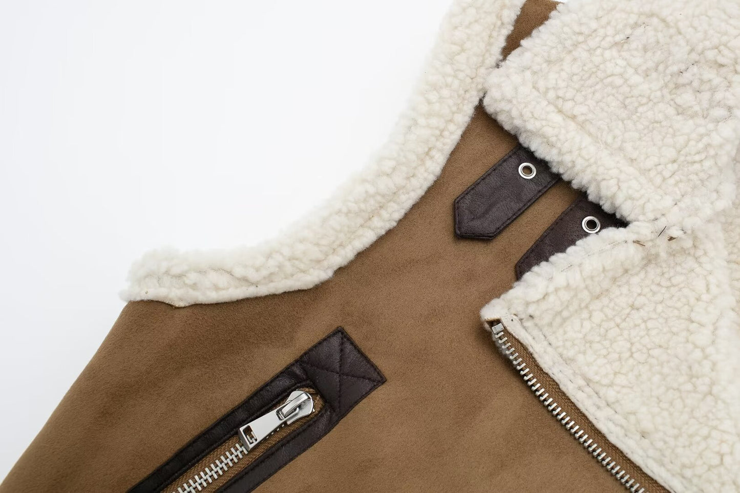 Double sided faux shearling biker vest women