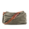 Canvas Shoulder Bag with Washed Finish and Cowhide Leather Strap 1