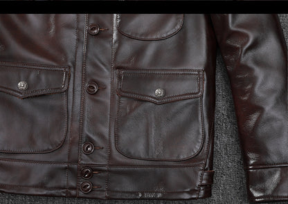 Men’s Genuine Leather Aviator Jacket Wax Finish Flight Style