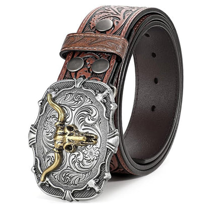Men’s Western Bullhead Genuine Leather Belt