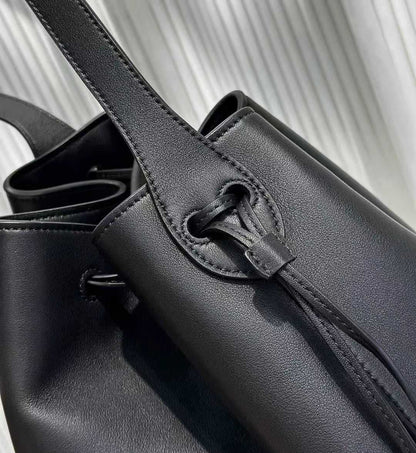 Genuine Leather Women’s Bucket Bag Tote with Drawstring