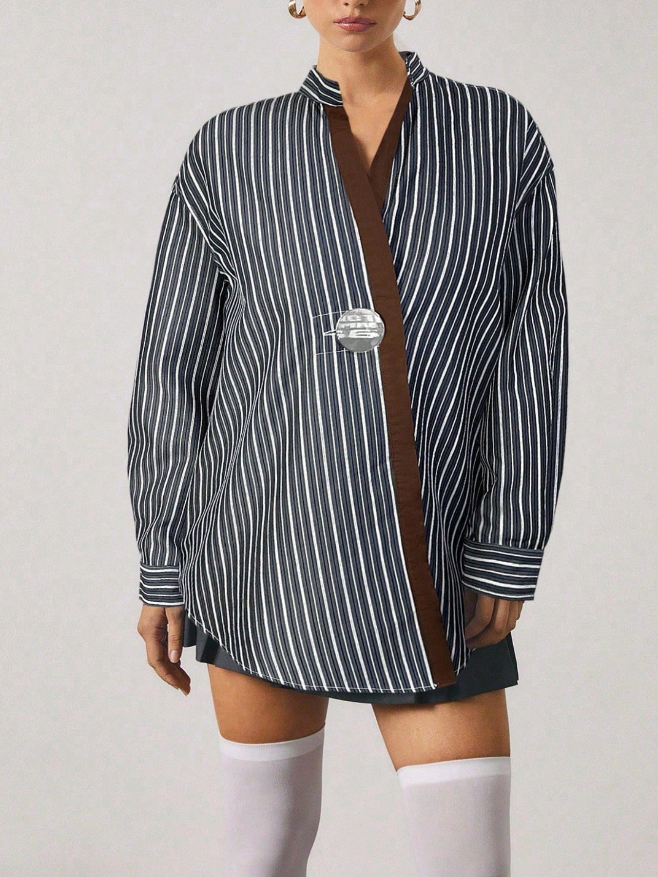 Classic Striped Drop Shoulder Shirts For Ladies