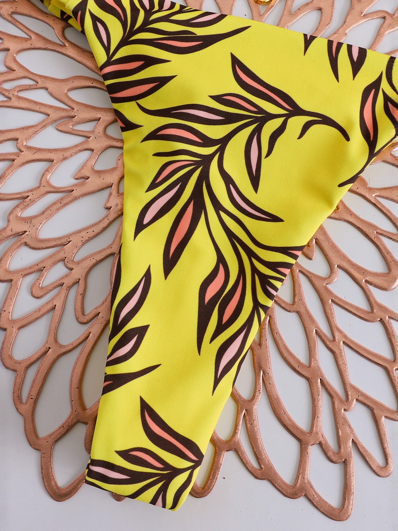 Yellow Tropical Print Two Piece Bikini Set