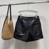 High Waisted Black Genuine Leather Shorts with Front Pockets