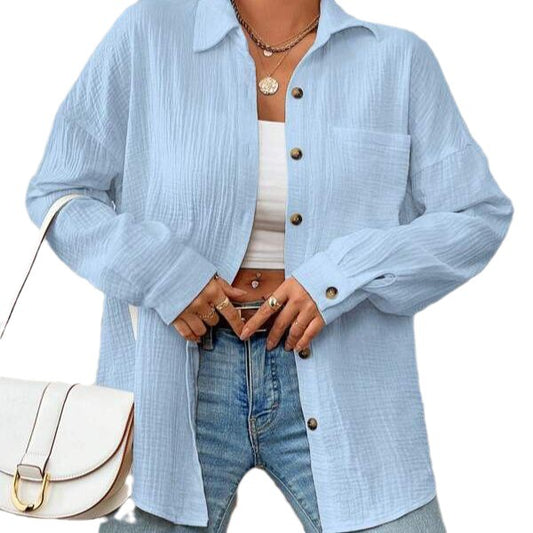 Drop Shoulder Cotton Shirt With Pocket Oversized Top