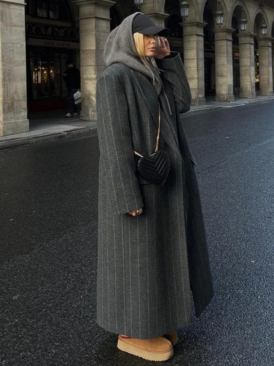 Striped wool long suit jacket coat