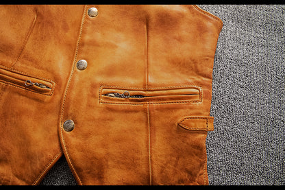 Men Vintage Brown Genuine Leather Vest