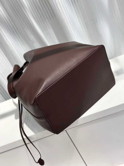 Genuine Leather Women’s Bucket Bag Tote with Drawstring