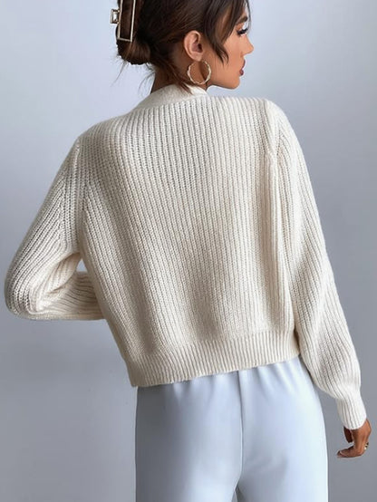 Women’s Knitted Cardigan and Crop Top Set with Embroidery