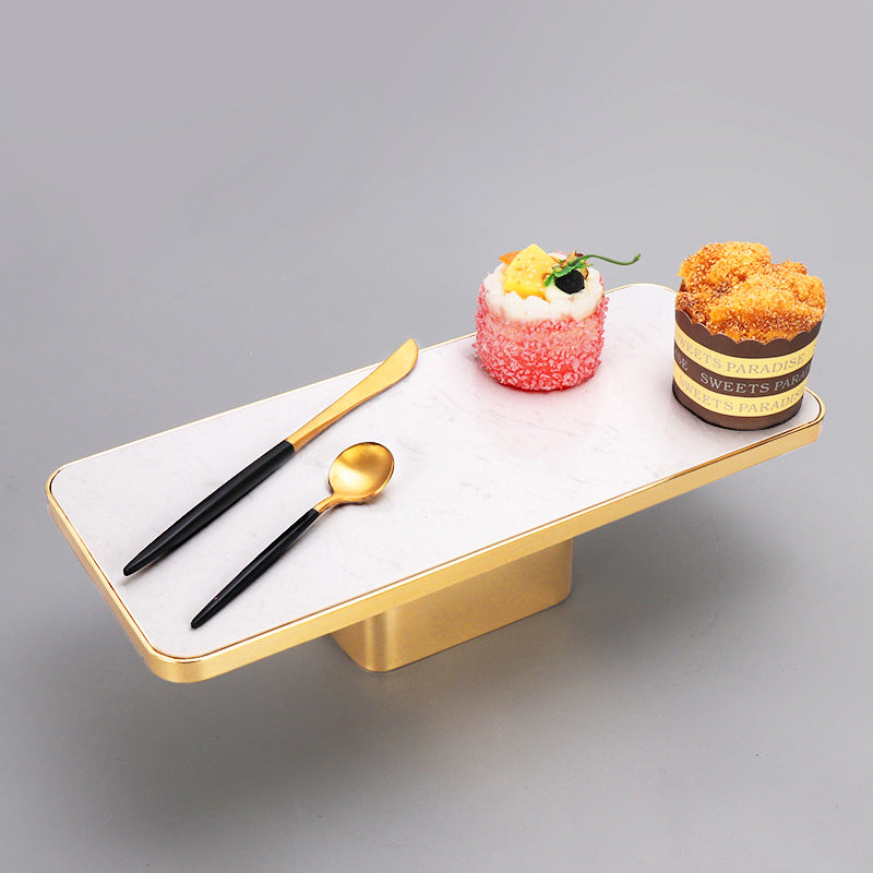 Rectangular Marble Metal Fruit Plate with Gold Base