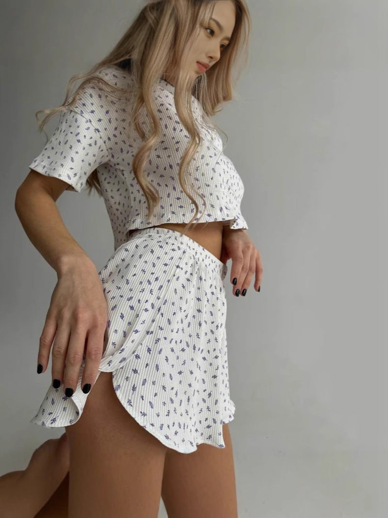 Women Crop Tee Side-Slit Shorts Co ord Set