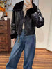 Genuine waxed sheepskin leather jacket with fur
