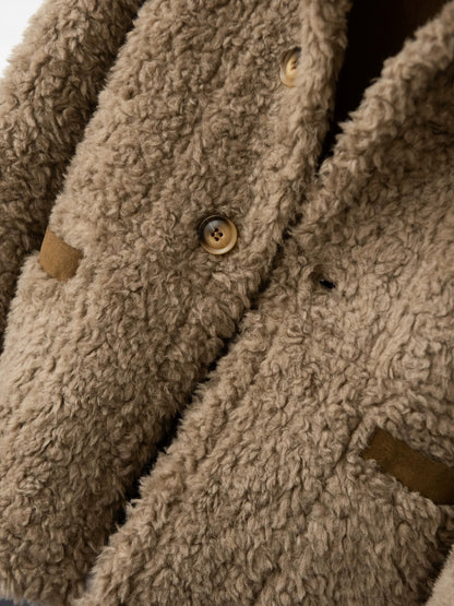Women's Wool Coat Reversible Brown Suede-Look Winter Jacket