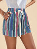 High Waisted Striped Cotton Summer Shorts with Drawstring