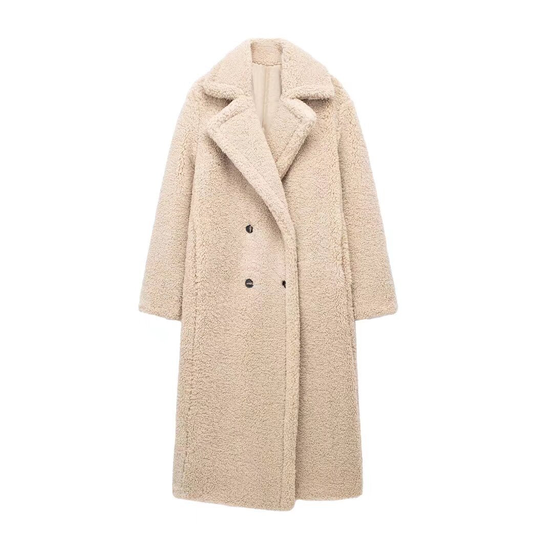 Women's extra long lambswool fleece lapel coat 2 XS