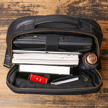Men’s Leather Backpack with Trolley Sleeve Travel Laptop