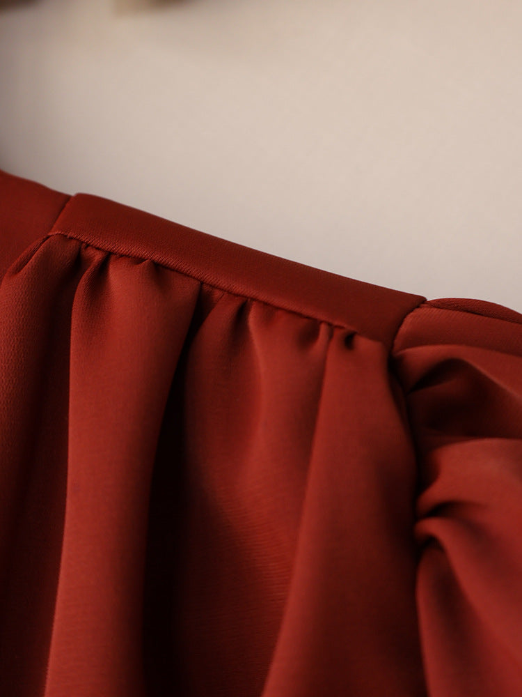 Women’s V-Neck Lantern Sleeve Blouse with Fitted Waist and Button Detail