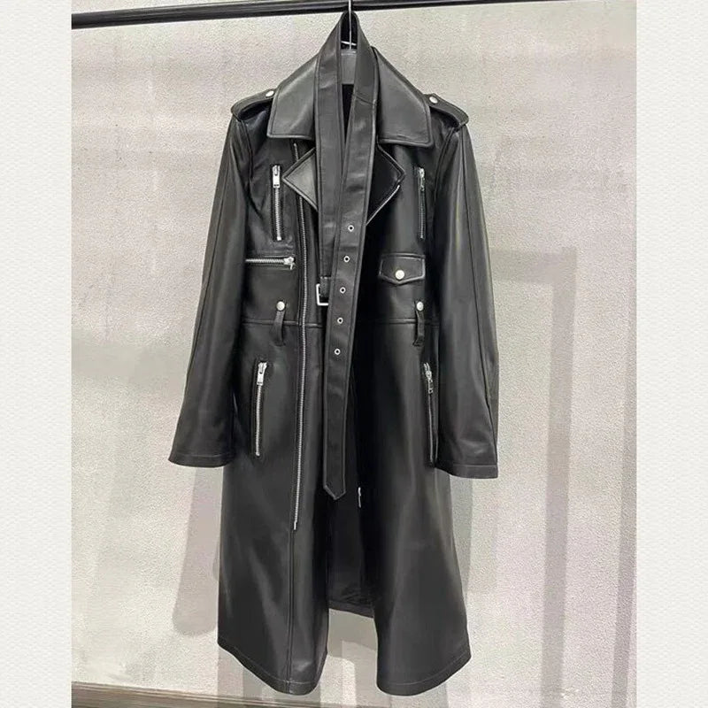 Women’s Genuine Leather Long Trench Jacket