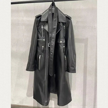 Women’s Genuine Leather Long Trench Jacket