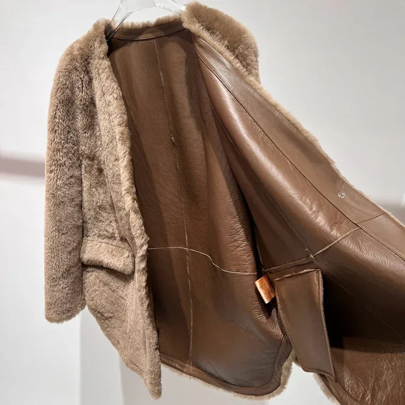 Women’s Brown Sheepskin Lambswool Fur Coat