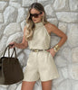 Women Two Piece Set High Waist Shorts and Sleeveless Top Outfit