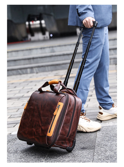 Real Leather Trolley Suitcase Carry-On with Wheels