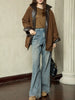 Reversible Waxed Leather Jacket Oversized Coat with Corduroy