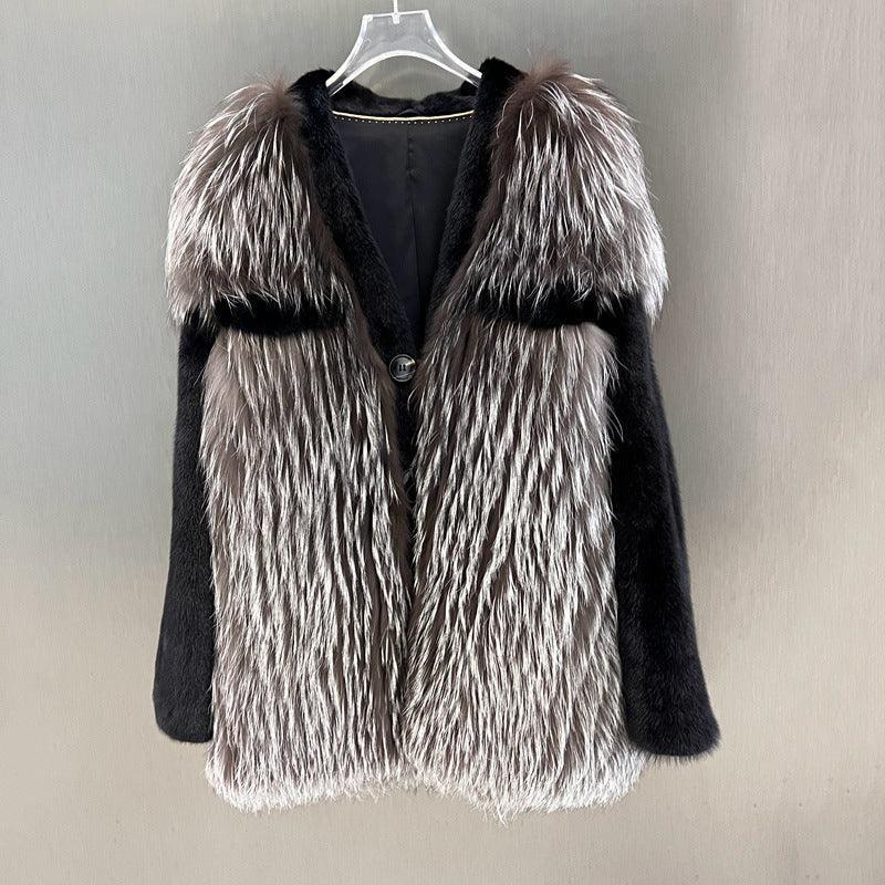 IN STOCK Women’s Mink and Real Fox Fur Coat Winter Jacket