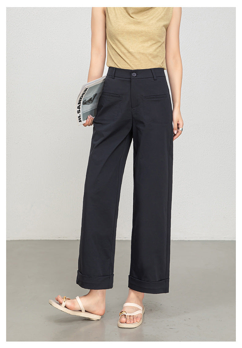 High waisted cropped pants women with rolled cuffs