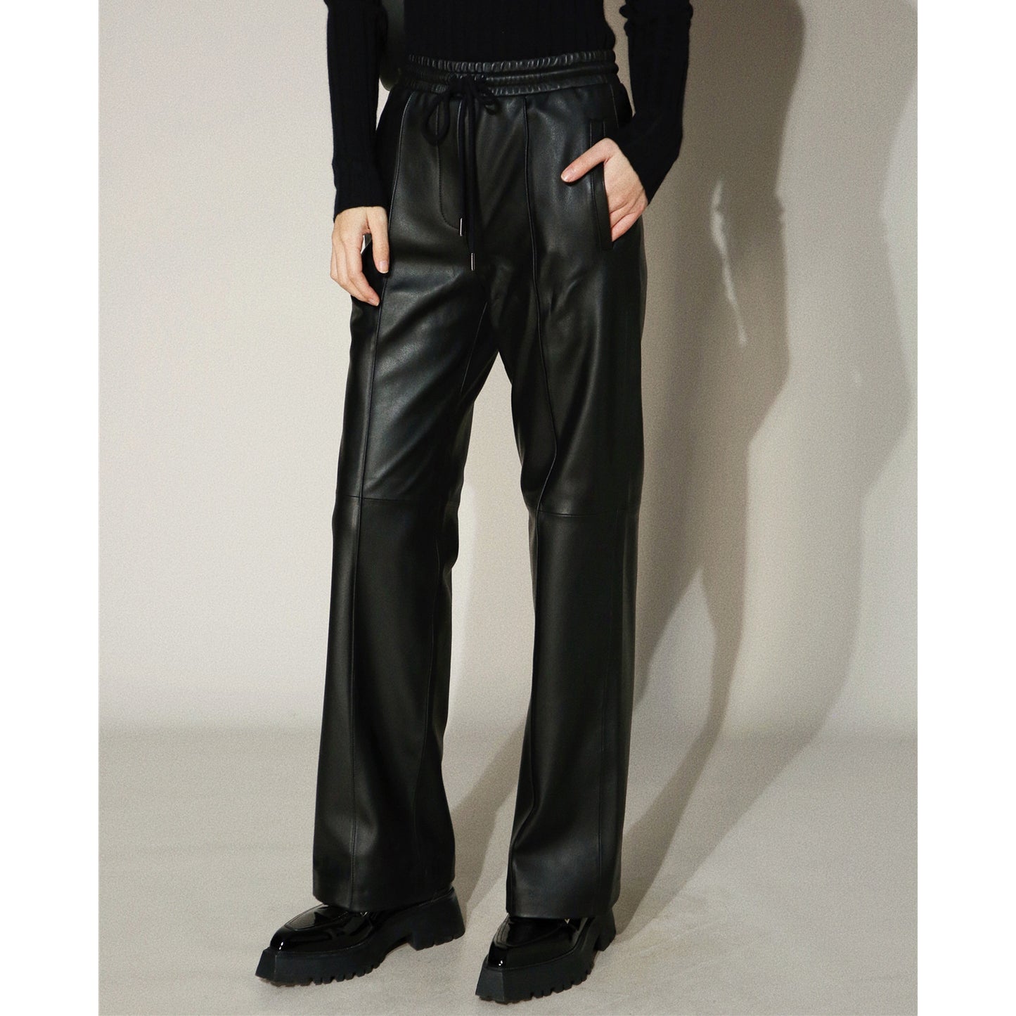 Women’s Genuine Leather Trousers High Waisted Wide Leg Pants